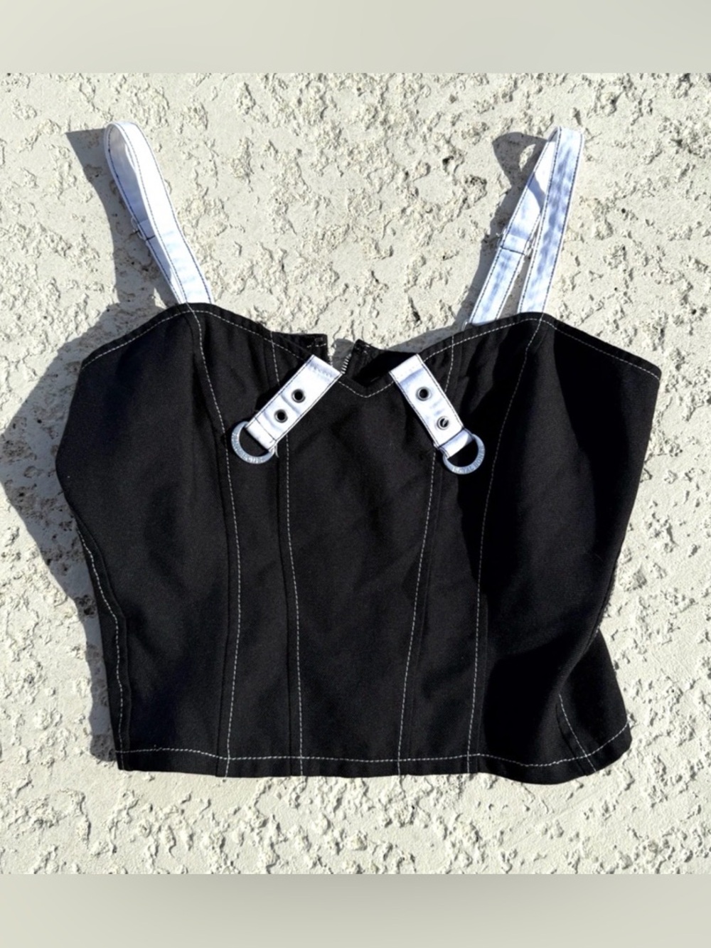 Royal Bones Daang Goodman Crop Top L Black White Zip Goth Grunge Strappy Tank